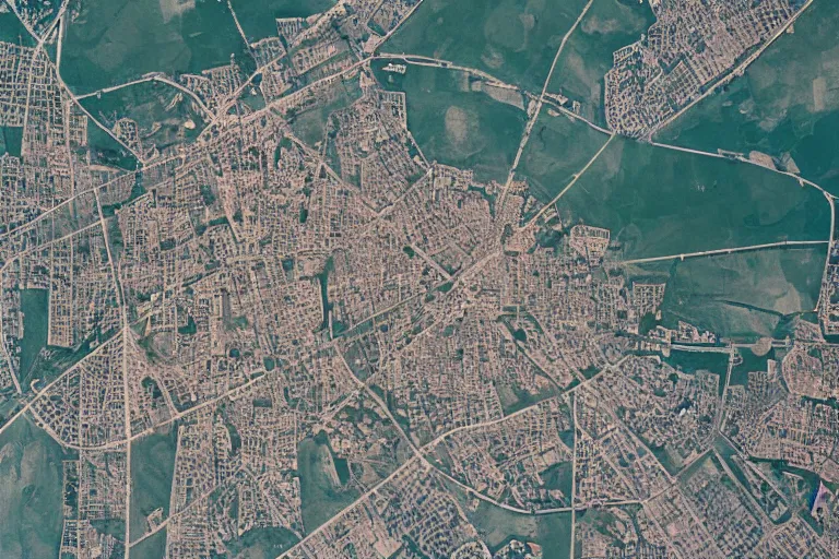 Prompt: satellite image of a soviet city with apartments