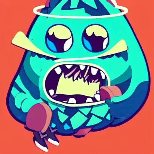 Image similar to cute monster skateboarding, sticker art, cronobreaker, beeple