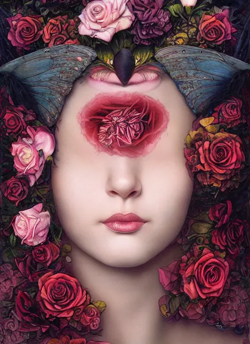 Prompt: lisa ann, cat eye, botanical, rose, portrait face, colorful, kupka, intricate, miles johnston, kuroda seiki, ozabu, godward, painterly, yoshitaka amano, moebius, miles johnston, louise zhang, james jean, mark ryden lowbrow pop surrealism art style