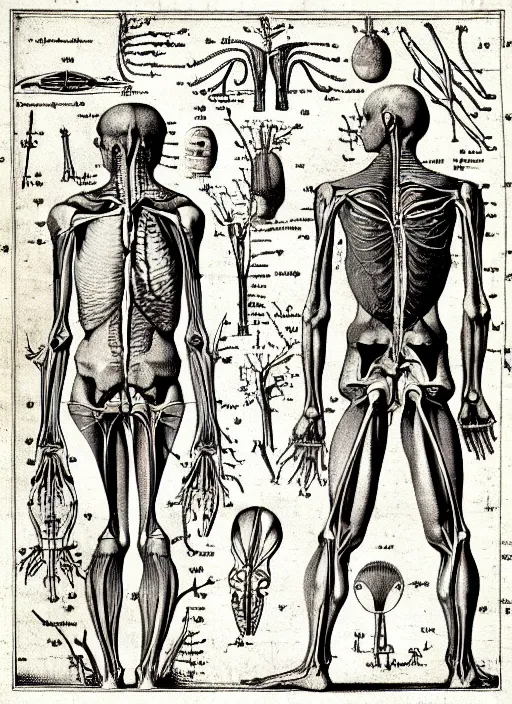Prompt: anatomy textbook scientific anatomical illustration, made by Wenceslas Hollar in vintage Victorian England colourised print style