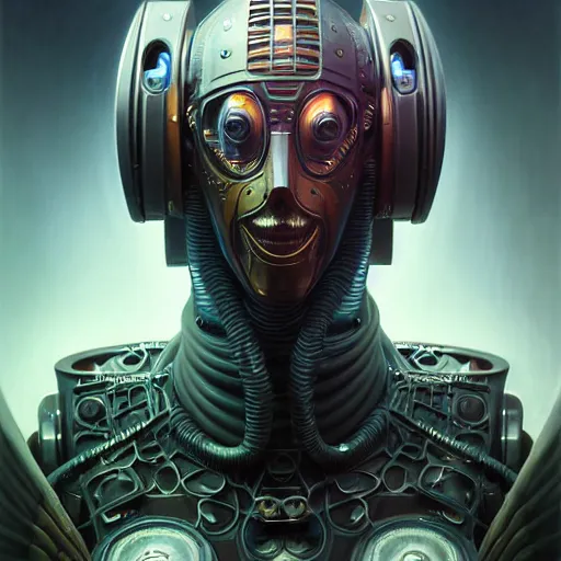 Image similar to low angle shot of a cyberpunk gazmask robot character, intricate, elegant, highly detailed, centered, digital painting, artstation, concept art, smooth, sharp focus, illustration, artgerm, Tomasz Alen Kopera, Peter Mohrbacher, donato giancola, Joseph Christian Leyendecker, WLOP, Boris Vallejo