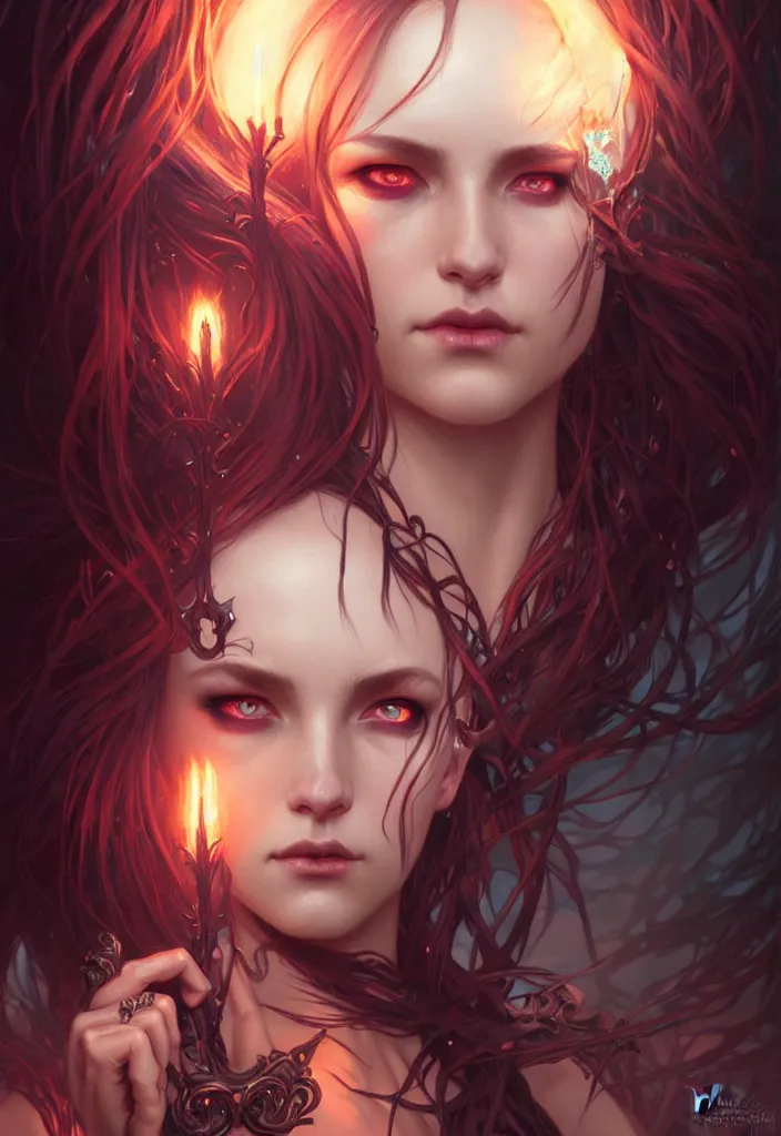 Image similar to Necromancer Sorceress eyes, fantasy magic, undercut hairstyle, dark light night, intricate, elegant, sharp focus, illustration, highly detailed, digital painting, concept art, matte, art by WLOP and Artgerm and Greg Rutkowski and Alphonse Mucha, masterpiece