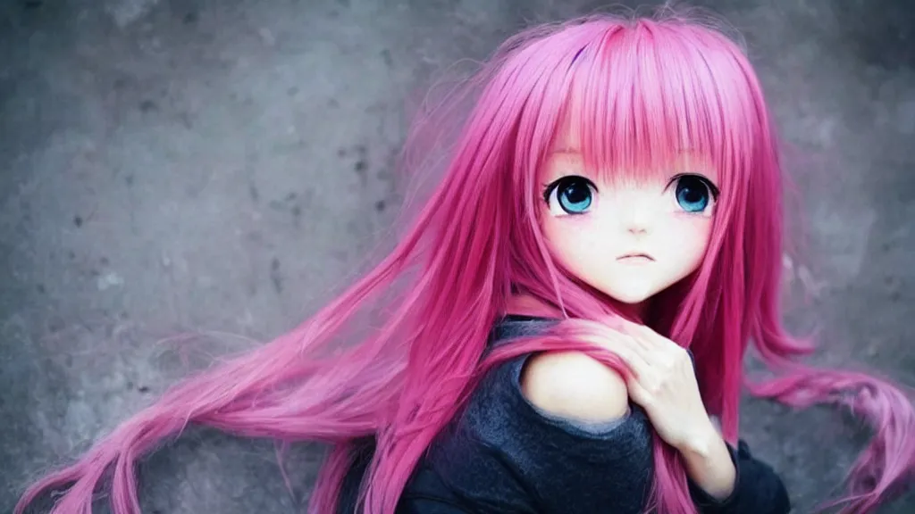 Prompt: a girl with pink hair. kawaii anime.