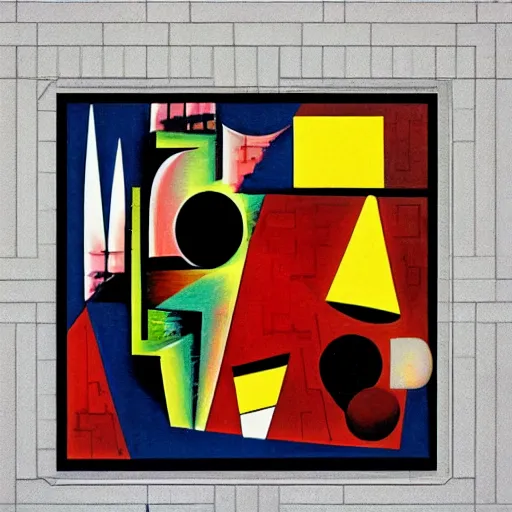 Image similar to carbon based life forms, cubist mural art