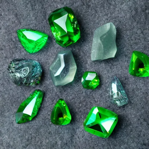 Prompt: green crystal gem, cave crystals, neutral background