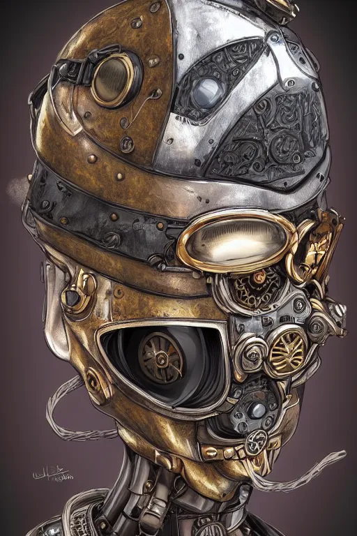 Image similar to steampunk helmet fantasy art mask robot ninja stylized digital illustration sharp focus, elegant intricate digital painting artstation concept art global illumination ray tracing advanced technology chaykin howard and campionpascale and cooke darwyn and davis jack