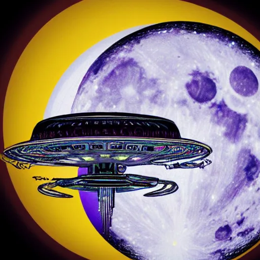 Image similar to alien mothership, super detailed, night time, full moon