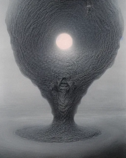 Image similar to the creature at the end of the universe, painted by zdzislaw beksinski