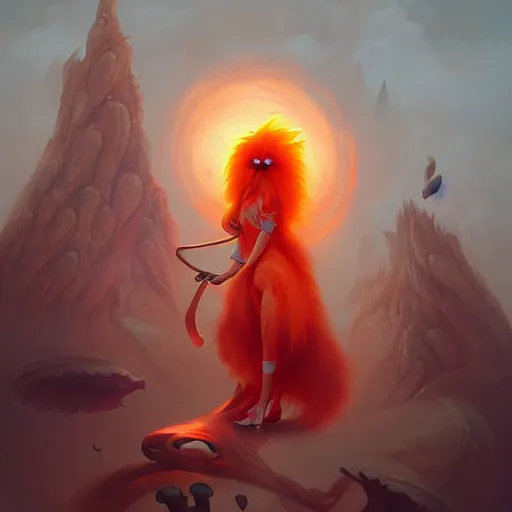 Image similar to prompt A beautiful red orange fluffy kumiho, concept art, matte painting, by Peter Mohrbacher