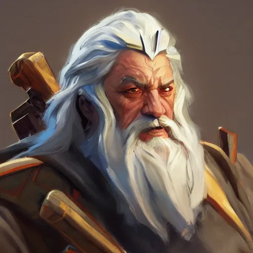 Image similar to greg manchess portrait painting of partially armored gandalf as overwatch character, medium shot, asymmetrical, profile picture, organic painting, sunny day, matte painting, bold shapes, hard edges, street art, trending on artstation, by huang guangjian and gil elvgren and sachin teng