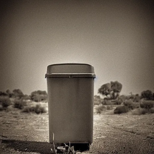 Image similar to a trash can in the Wild West, photography, sepia tone,