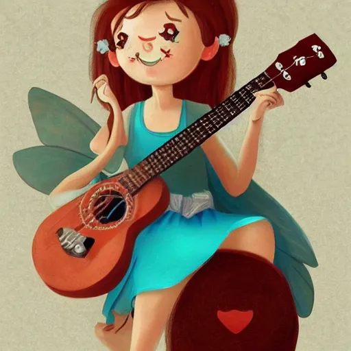 Prompt: an illustration of a fairy playing a ukulele, trending on artstation, digital art,