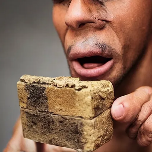 Image similar to “ this guy is swallowing a whole brick ”