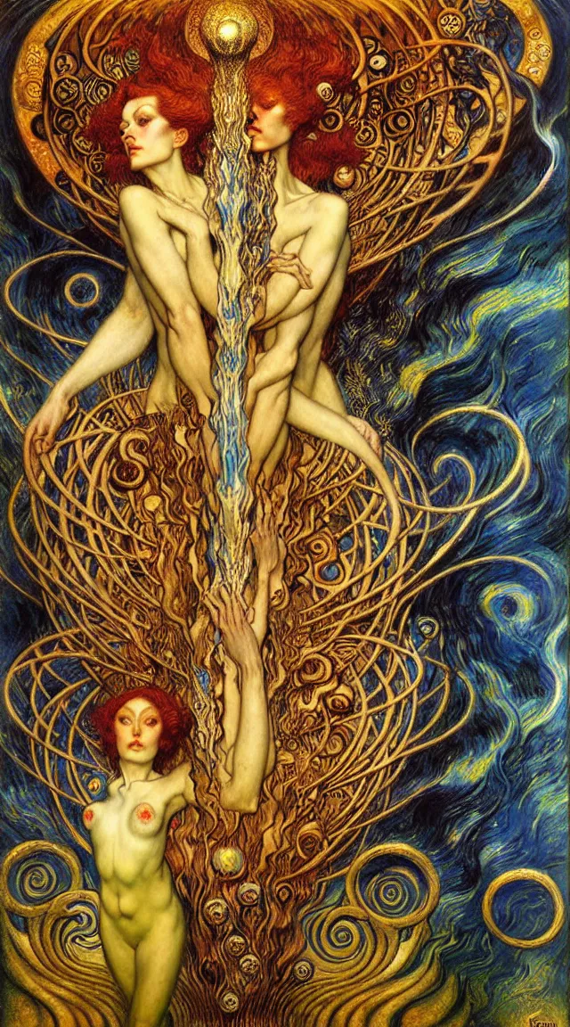 Image similar to Divine Chaos Engine by Karol Bak, Jean Delville, William Blake, Gustav Klimt, and Vincent Van Gogh, symbolist, visionary