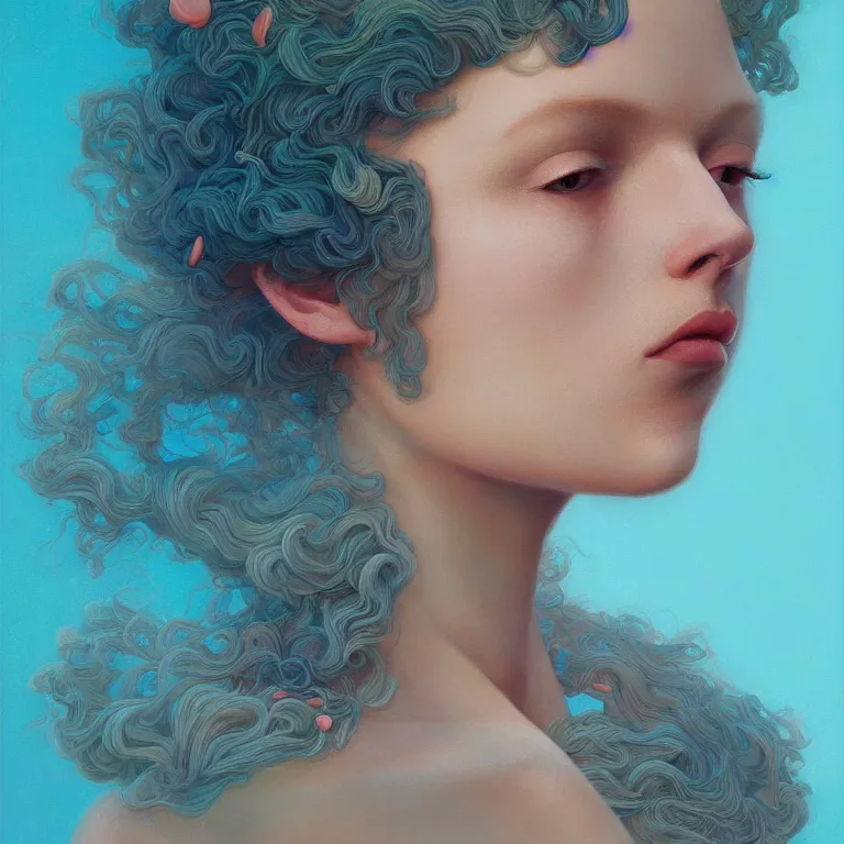 Prompt: portrait of woman with coral!! reef hair. soft light painted by james jean and moebius and erik jones, inspired by mary jane ansell, smooth face feature, intricate oil painting, high detail 3 d render, sharp high detail