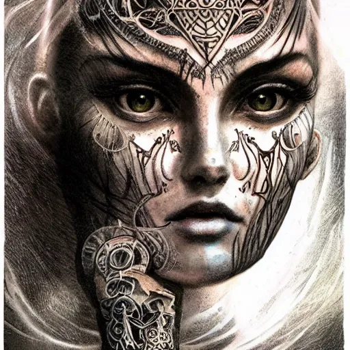 Prompt: Extreamly beautiful Eyes, Luis Royo, tattooed face, Hypnotic Eyes, Emotional Eyes, by Annie Swynnerton and Nicholas Roerich and jean delville, glowing paper lanterns, strong dramatic cinematic lighting , ornate tiled architecture, lost civilizations, smooth, sharp focus, extremely detailed