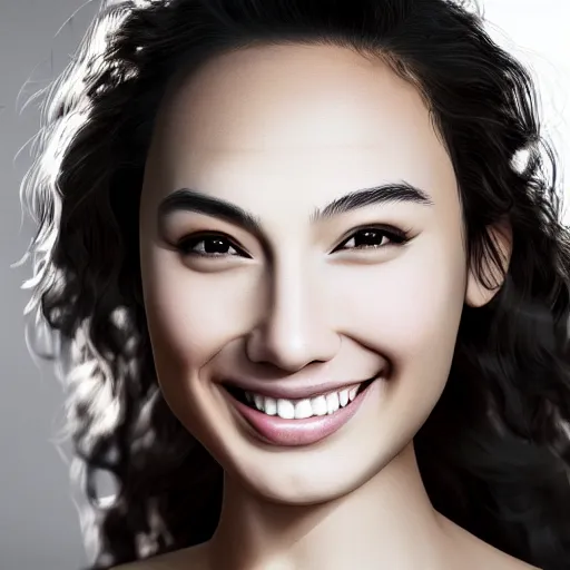 Image similar to smiling Chinese Gal Gadot, lighting by the sunlight , photo studio, HDR, 8k, trending on artstation