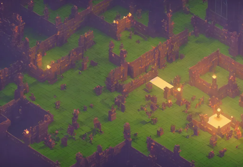 Image similar to isometric magicavoxel Bloodborne kipo wonderbeasts cinematic lighting, 4k