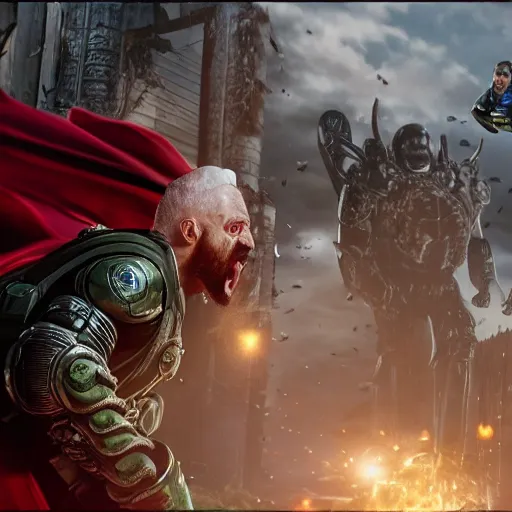 Prompt: pickle rick as superman! flying in ( gears of war ), splash art, movie still, detailed face, photo realistic facial features, cinematic lighting, dramatic, octane render, long lens, shallow depth of field, bokeh, anamorphic lens flare, ( 8 k ), hyper detailed, 3 5 mm film grain