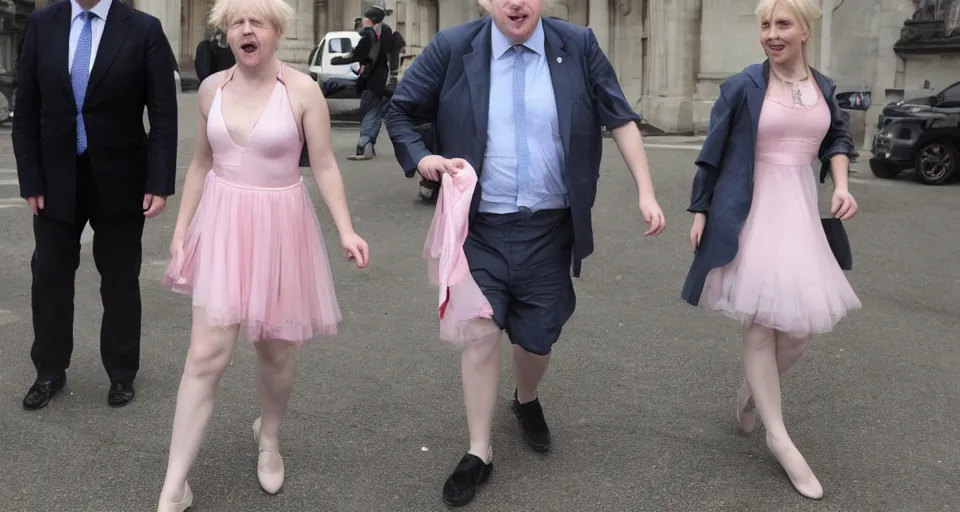 Prompt: boris johnson wearing a ballerina dress