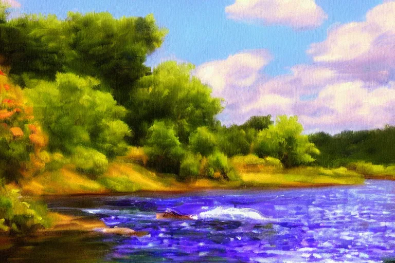 Prompt: summer river digital oil painting