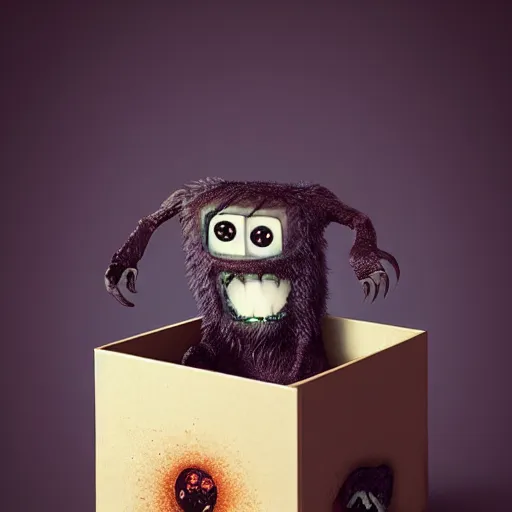 Prompt: cute monster in a box by Greg Rutkowski, product photography, centered, studio lightning