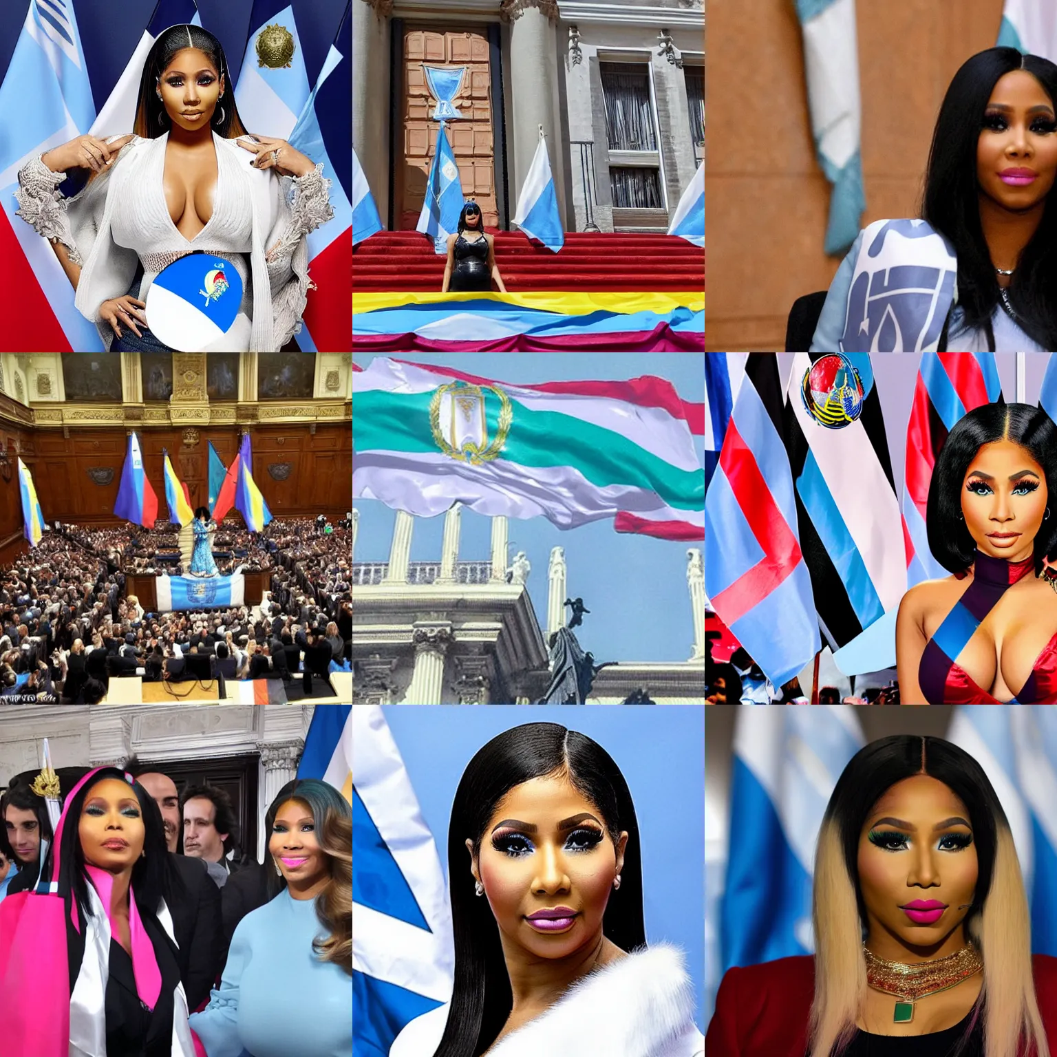 Prompt: Nicki Minaj presidente de Argentina, in the Argentine Congress, flags of Argentina behind, detailed picture