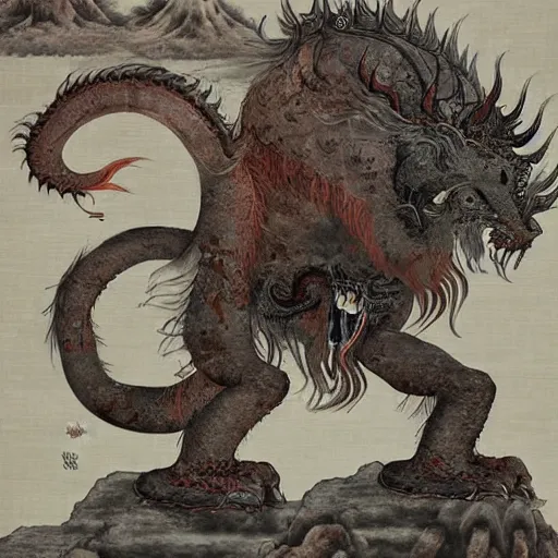 Prompt: the Chinese ancient mythology beast in Shanhaijing, by Shan Ze