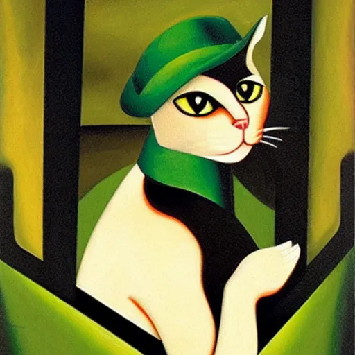 Image similar to a cat in an emerald city with a porsche 9 1 1 tamara de lempicka