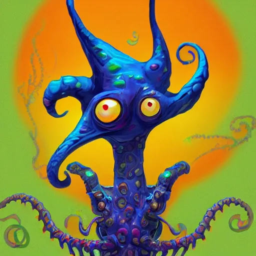 Image similar to friendly cthullu, high quality, digital art, trending on artstation, happy, colourful, centered, smooth