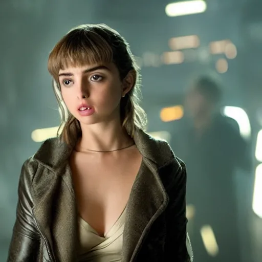 Prompt: ana de armas as a hologram in blade runner