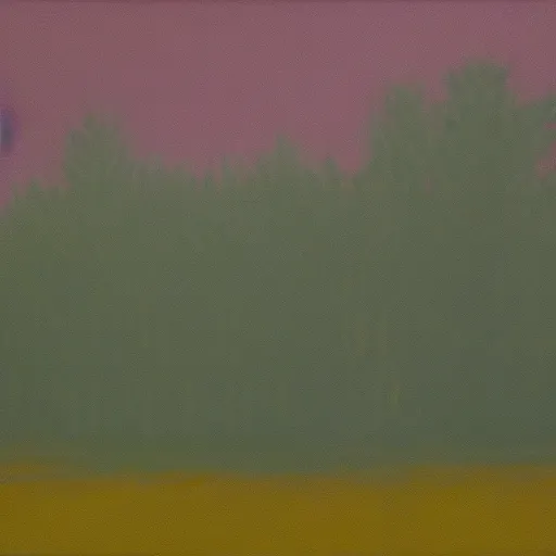 Image similar to foggy pinewood, early in the morning, painting by Andy Warhol