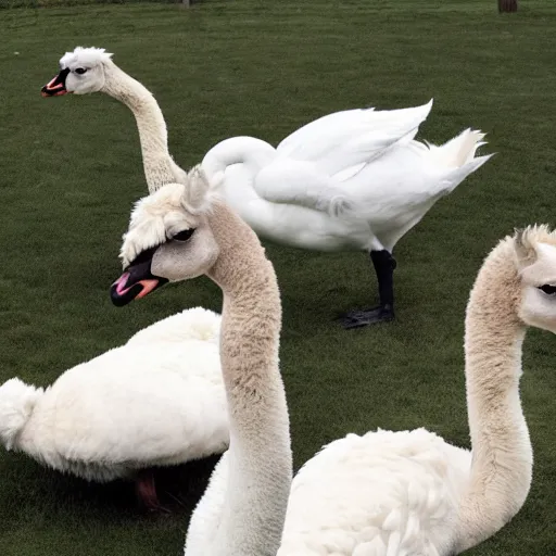 Image similar to photo of a hybrid between a swan and an alpaca