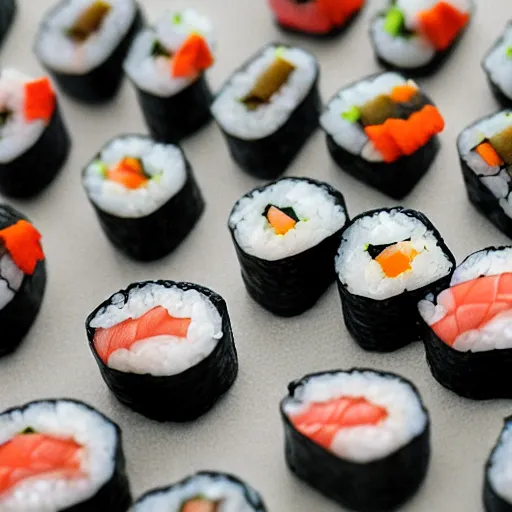 Image similar to detailed miniature people making sushi, tilt shift