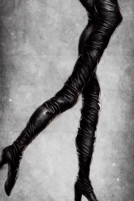 Image similar to a beatiful female elven priestess wearing thigh high black leather boots, hyperrealistic detailed digital art in the style of Charlie Bowater