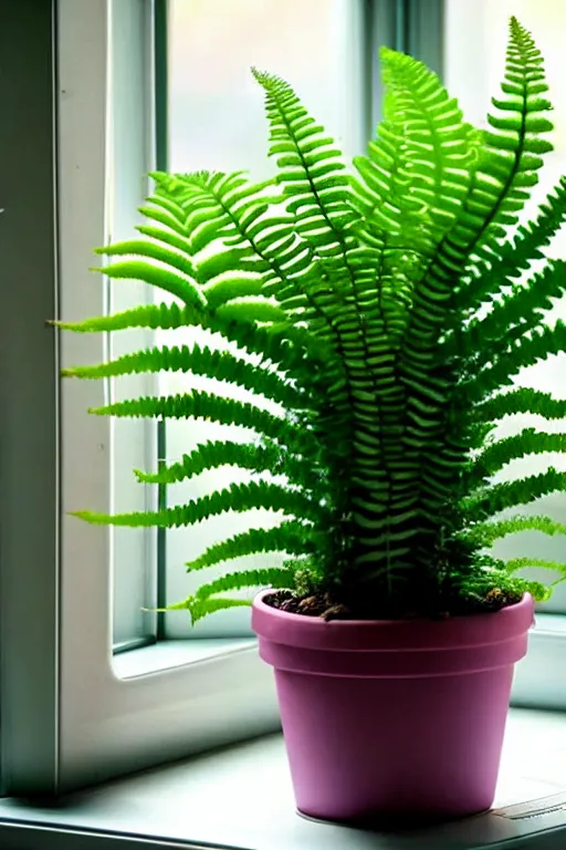 Prompt: an unknown exotic succulent fern shrubbery, a strange and weird potted plant is in a windowsill