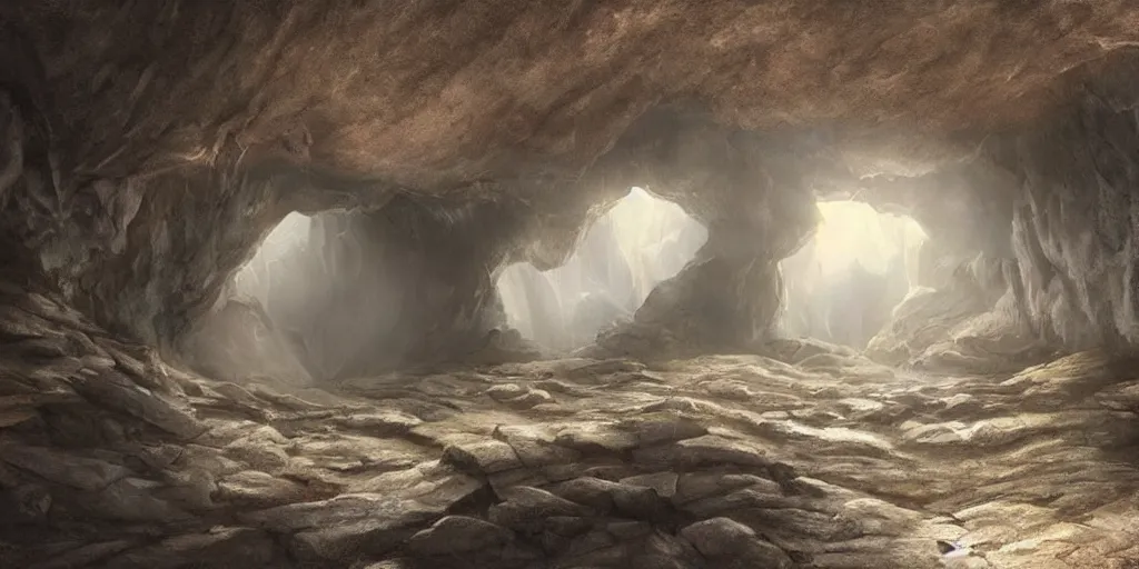 Image similar to beautiful matte painting of the inside of a cave