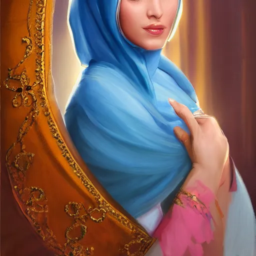 Image similar to a portrait of an arabian princess in a disney movie, oil painting, pale colors, high detail, 8 k, wide angle, trending on artstation,