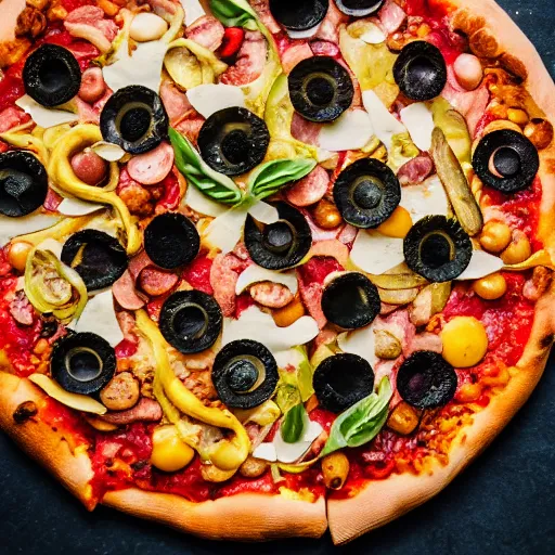 Image similar to food photography of a big pizza made of small pizza