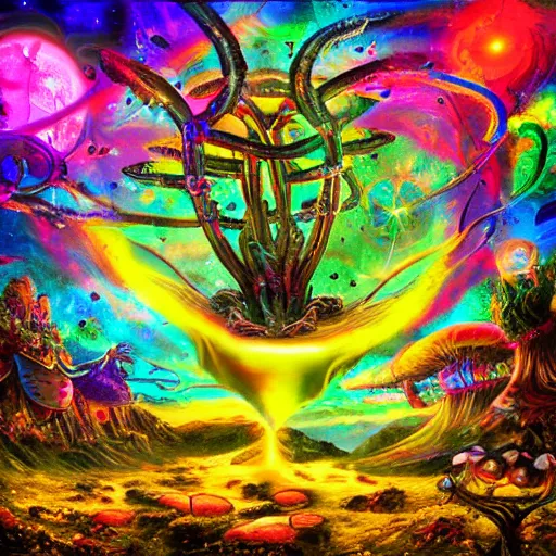 Prompt: psytrance artwork 4 k digital trending on art station magic land full of mushrooms