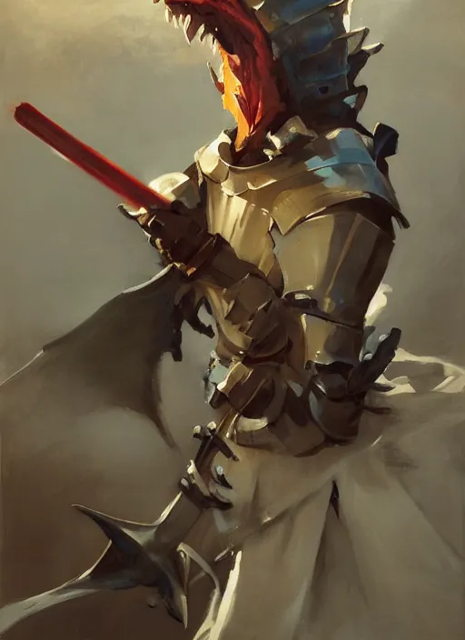 Image similar to greg manchess side portrait of a knight with the head of a shark with a light saber, organic painting, sunny day, matte painting, bold shapes, hard edges, street art, trending on artstation, by huang guangjian, gil elvgren, ruan jia, randy vargas, greg rutkowski