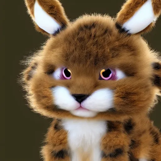 Prompt: fluffy adorable pokemon style creature hybrid cross between furry pikachu and lop eared bunny rabbit and baby cheetah, ultra realistic, sharp focus, unreal engine render