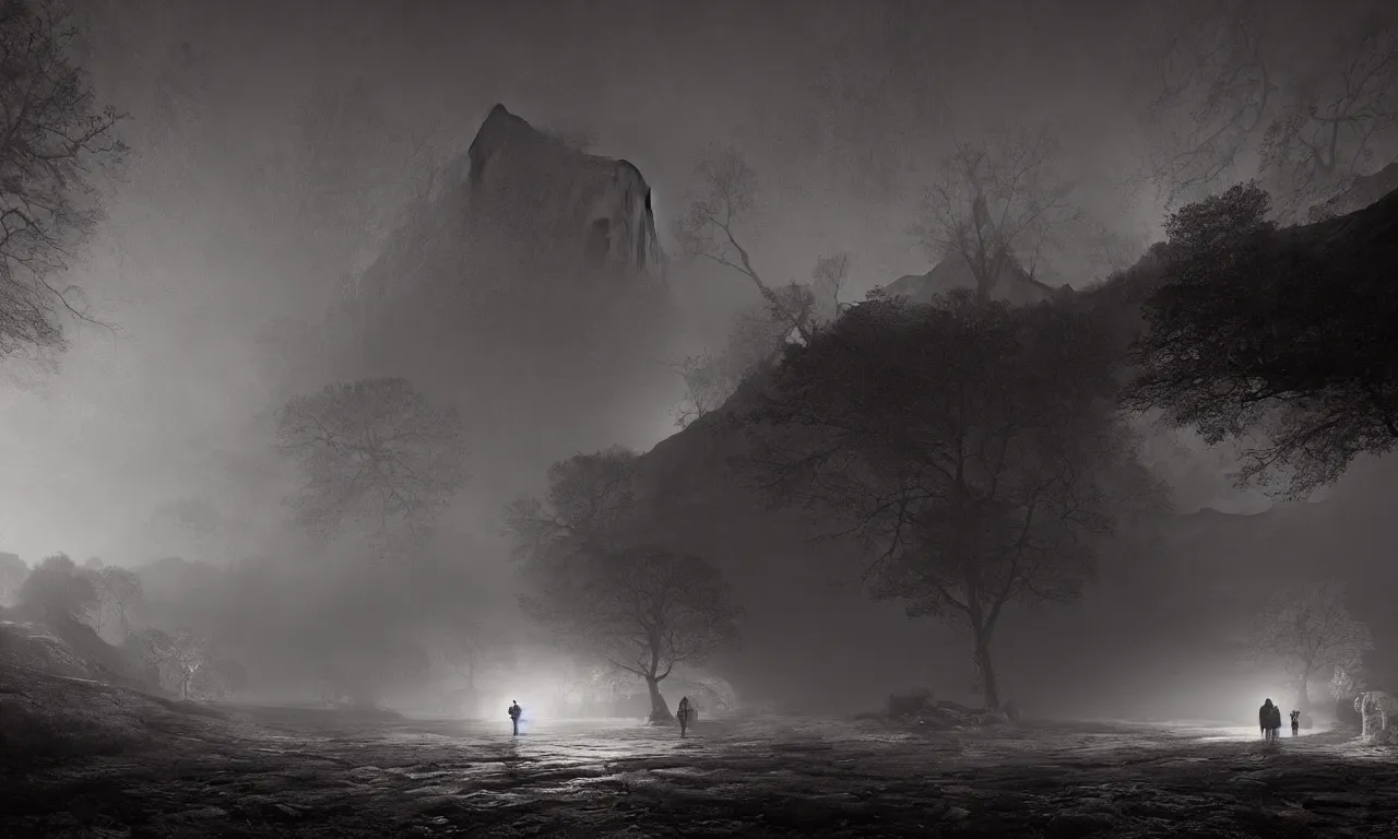 Image similar to great hallway under the mountain, in the far distance a red glow. andreas achenbach, mikko lagerstedt, zack snyder, tokujin yoshioka