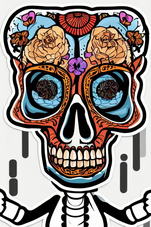 Image similar to A portrait of a skeleton that is a gangster, sticker, colorful, illustration, highly detailed, smooth and clean vector curves, no jagged lines, vector art, smooth