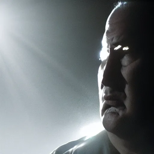 Image similar to from the movie a still of steven seagal as a fat batman, cinematic, studio lighting. god rays through fog. 4 k