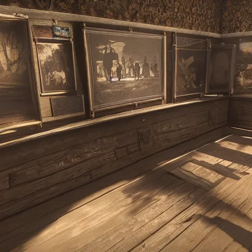 Prompt: Inside a museum in Red Dead Redemption 2