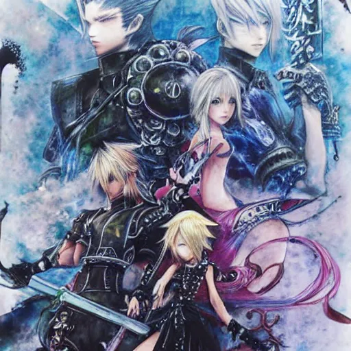 Image similar to final fantasy, painted by yoshitaka amano,