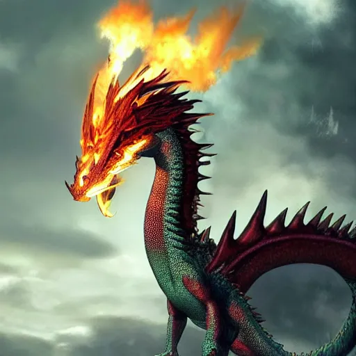 Image similar to hyper realistic dragon breathing fire,