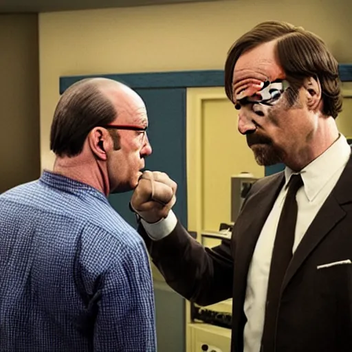 Prompt: Saul Goodman punching Walter White