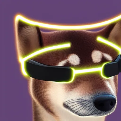 Prompt: a shiba inu in cyber LED Visor Glasses, photorealistic